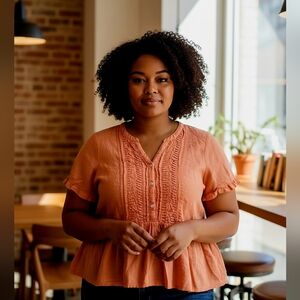 Natural Deco Elegant Peach Blouse with Button Detail